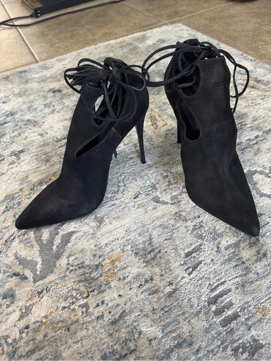 SCHUTZ Shoes - SCHUTZ Black Suede Pointed Lace-Up Stiletto Booties